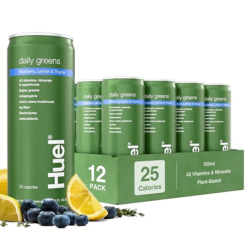 Huel Daily Greens Ready-to-Drink | Blueberry Lemon Thyme Superfood Greens | 42 Vitamins Minerals and Wholefood-Sourced Ingredients| Adaptogens Antioxidants Gut-Friendly Probiotics| 12 Fl Oz 12 Pk