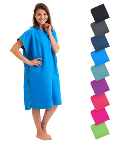 Fit-Flip Poncho de Surf - Ligero, Compacto y de Secado rápido - Toalla para cambiarse para Mujeres y Hombres - Albornoz natación de Microfibra Playa (Azul-Verde, Tamaño: L)