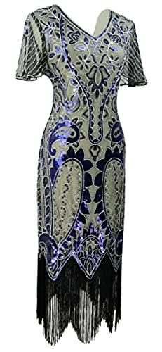 Image of Women 1920s Gatsby Vintage Sequin Flapper Fringe Party Plus Dress with 20s Accessories Set