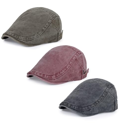 Image of 3Pcs Men's Newsboy Caps Cotton Cooling Hat Adjustable Flat Cap for Men