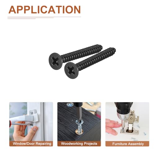 Image of DTGN 100Pcs 6 inch x1-1 /4 Flat Head Wood Screws, Self Tapping Screws Black