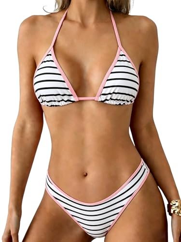 Image of ZAFUL Womens Halter Bikini Sets Triangle Bikinis High Cut Swimsuits 2 Piece Bathing Suits Sexy Swimwear
