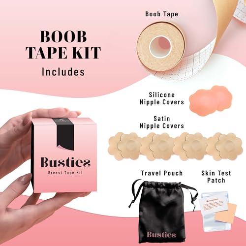 Boob Tape Kit (12 pcs), Easy to Use (Universal Fit), 1 Pack Boobytape for Breast Lift, Bob Tape for Large Breasts, Bra Nipple Tape with Petals and Covers, Breast Tape for Women Nude2