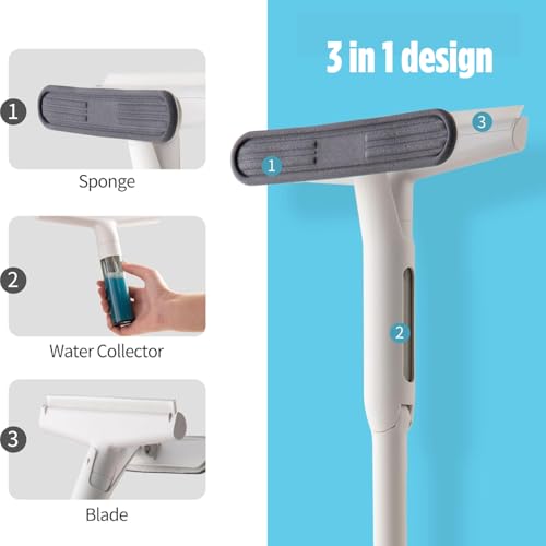 Image of Professional Window Cleaner - Glass and Glass Surface Cleaner - Window Cleaning Squeegee Kit - Window Vacuum Cleaner Squeegee Includes Microfiber Cleaning Cloth, Blade and Sponge Head