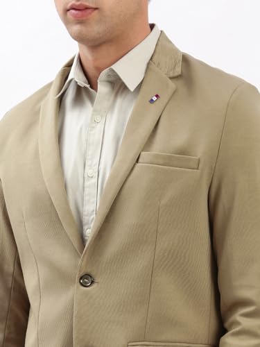 Image of SHOWOFFFF Men Solid Single Breasted Casual Blazer | Notched Lapel Full Sleeves Cotton Blazer for Mens | Slim Fit Regular Length Blazer for Men's