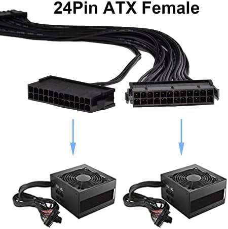 Dual PSU 24-Pin Power Supply Adapter ATX Motherboard Convertor Cable (12 Inch/30 cm)