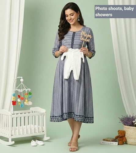 Image of DUMMY SHAPE Pregnancy Dresses for Women Cotton | Floral Anarkali Flare Kurta with Dual Nursing Zippers | Pregnancy & Breastfeeding | Feeding Kurtis | Baby Shower | Gifts for Pregnant Woman