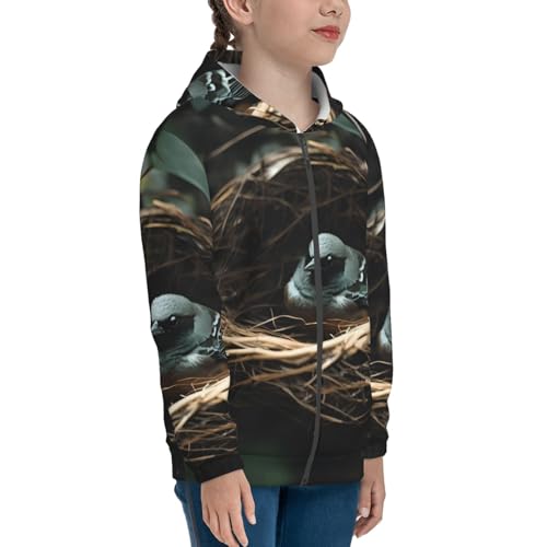 Little bird nest Print Girls Athletic Zip Up Hoodies,Sweatshirts with Pockets Long Sleeve Hooded Jackets, for 7-18 Y3