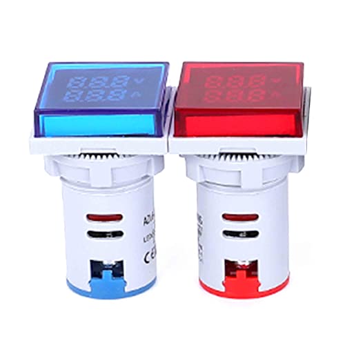 Image of LED Display Voltmeter, Voltage Tester Current Detector Voltmeter Ammeter AC 50-500V 0-100A Meter Indicator - Voltage Tester Current Detector Round 22mm (Square Blue)