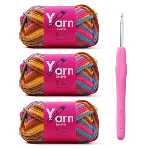 Image of Crochet Yarn with Cotton Yarn for Crocheting - Crochet Knitting Yarn for Beginners with Easy-to-See Stitches - Yarn for Crocheting - Parfait Chunky Yarn -Cotton-Nylon Blend (Sunrise red)