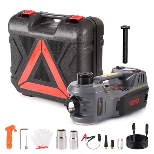 Image of EFFIROSO Portable 5 Ton 12V Electric Car Jack Kit Hydraulic Floor Jack with Tire Inflator Pump for Vehicle Emergency Repair Kit 11023lbs Jack Only