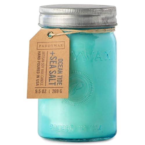Paddywax Scented Candles Relish Collection Soy Wax Artisan Candle in Glass Jar with Lid, 9.5-Ounce, Ocean Tide + Sea Salt