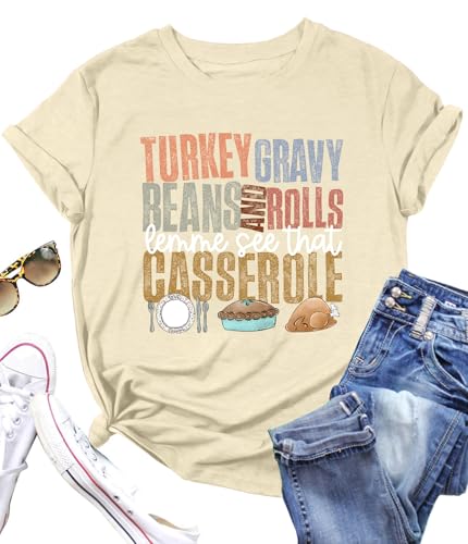 Image of Thanksgiving Shirts Women Turkey Gravy Beans and Rolls Tshirts Funny Turkey Graphic T-Shirt Family Thanksgiving Tops