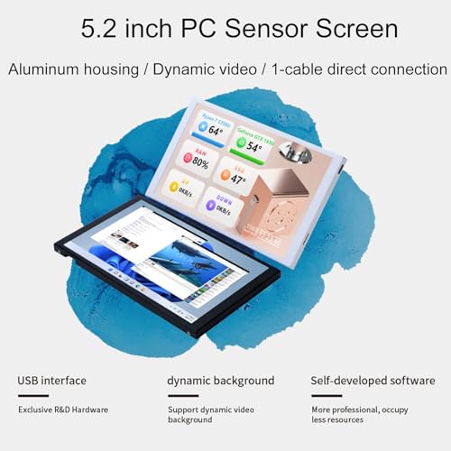 Image of WOWNOVA 5.2 inch Customizabe LCD Screen Inside PC Case Screen for Computer Setup - Customizable PC Temperature Display Panel, GPU CPU FPS RAM HDD Computer Temp Monitor (Black)