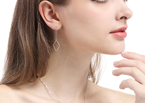 Boucle d'oreille pendante en argent sterling chaîne losange pour ado - 4