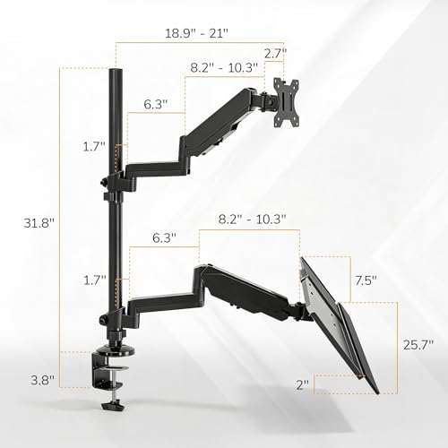 Image of Mount-It! Sit-Stand Monitor Arm Desk Mount with Keyboard Tray, Single Monitor Fits Up to 32 inch, Height Adjustable Gas Spring, Full Motion Articulating Arm, Clamp or Grommet, Black