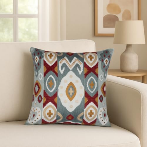 Image of Wakefit Designer Cushion Cover | 16x16 inch | Heavy Embroidery | Premium Cotton Fabric on Front & Back | Pack of 1 | Abstract Aura
