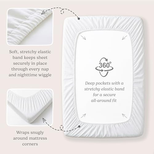 Image of Pack N Play Sheets Fitted for Graco Pack and Play Mattress - 2-Pack Mini Crib Sheets 38x26 - Ultra Soft Organic Cotton Blend, Safe Snug Baby Playpen Sheet Baby Boys & Girls (Moonlit White)