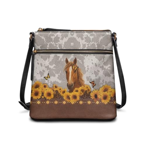 Image of Leather Women Crossbody Hobo Bag Satchel Purse Handbag with Adjustable Shoulder Strap and Zipper Pockets