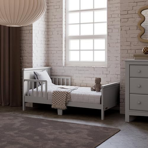 Image of Graco Bailey Toddler Bed (Pebble Gray) - GREENGUARD Gold Certified, Fits Standard Full-Size Crib & Toddler Mattress, Toddler Safety Guardrails Included, Complete Design with Solid Headboard, Footboard