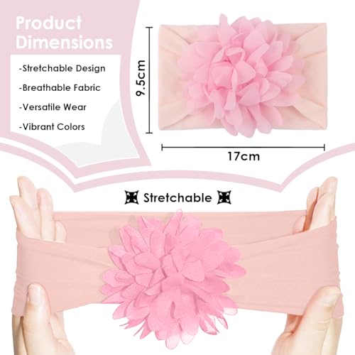 Image of SYGA PACK OF 3Headbands Nylon Flower Soft Stretchable Hairband for Newborn Infant Toddler Kids For 0-3 Year (Red-CreamPink-DarkPink)