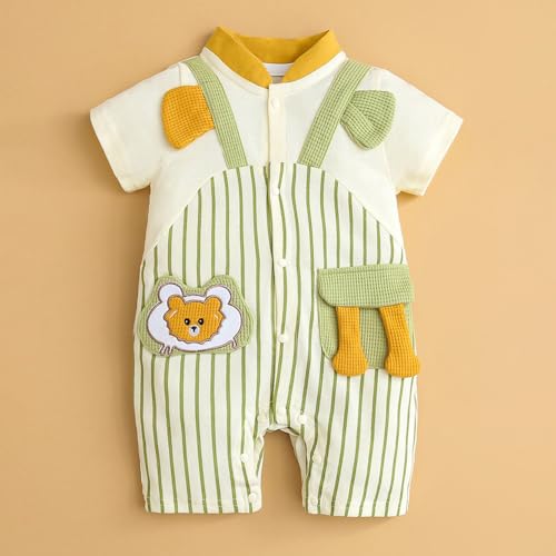 Image of Hopscotch Baby Boys Stripes Print Short Sleeves White Rompers