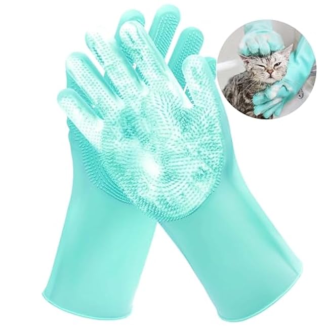 Pet Grooming Gloves£¬Heat-Resistant Silicone Gloves with High-Density Teeth for Enhanced Massaging and Bathing of Dogs and Cats (Green, 1 Pair)-UdHajySc