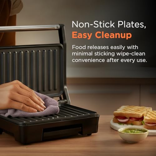 Image of Glen Electric Grill Sandwich Maker, 850W, Panini Press with Heavy Duty Non Stick Plates, Oil Collector Tray, Strong Steel Handle, Toaster Griller for 2 Bread Slices, 2-Year Warranty - 3029GRILL