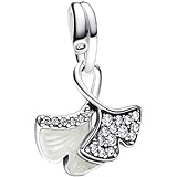 ZURWTCH Ginkgo Dangle Charm Fit Women Bracelet Necklaces Fashion Gifts 925 Sterling Silver DIY Jewelry (Ginkgo Dangle Charm)
