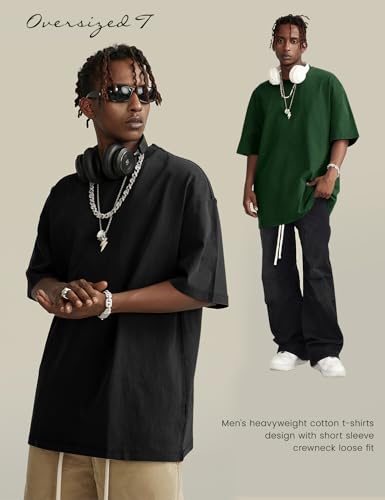 Image of Ogfao Mens Oversized T-Shirts Heavyweight Unisex Cotton T Shirts Baggy Loose Fit Basic Tees Plain Tshirts