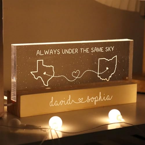Long Distance Couple State Maps Personalized Led Night Light, Gif...