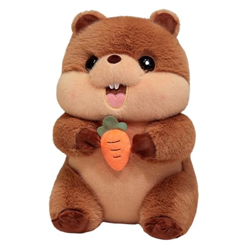 KUKUShining Peluche Marmotte, Coussin Mignon en Forme De Marmotte avec Carotte Jouet en Peluche Doux pour Jouer Et Collectionner(Brown,28cm/11in)