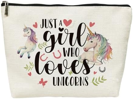 SIUNY Unicorn Gifts for Girls Cosmetic Bags, Just A Girl Who Loves Unicorns Makeup Bag Birthday Christmas Gift for Daughter Sister Besties Makeup Travel Bag (Unicorns)