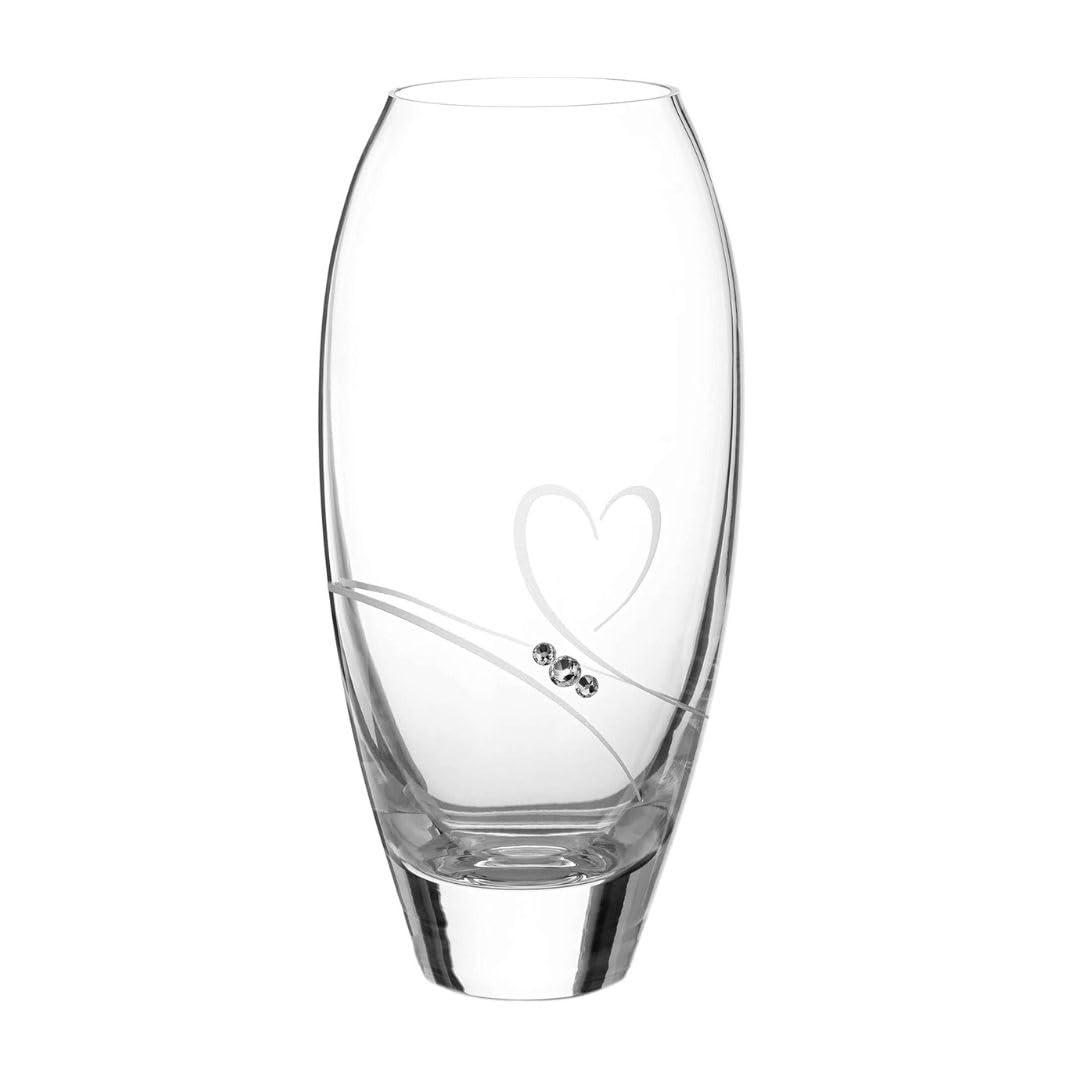 DIAMANTE Bud Vase - Small Hand Cut Crystal Vase with Swarovski Crystals and a Heart Design - 18cm gift packed (7 inch tall)