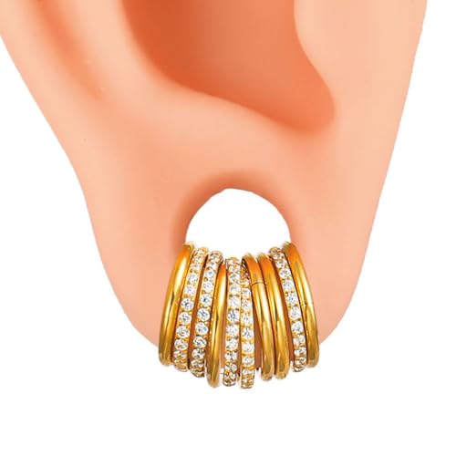 Twolobes Septum Rings Hoop,10PCS 16G/1.2 * 8mm Gold Surgical Stainless Steel Segment Nose Rings with diamond, Cartilage Clicker Hoop Earrings for Rook, Daith, Tragus, Hypoallergenic