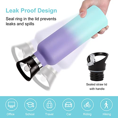Neihepal Gradient Color Stainless Steel Water Bottles,24 Ounce Vacuum Insulated Double Wall Travel Bottle With Leak-Proof Straw Lid Of Handle,Metal Reusable Standard Mouth Flask Thermoses For Gift #TOP4