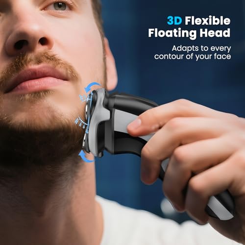 Image of SweetLF Men's Electric Razor - 120 min runtime, 1-Hour Fast Charge, IPX7 Fully Waterproof, Wet & Dry Rotary Shaver with pop-up Trimmer, Type-C Rechargeable