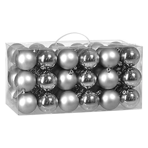 Deuba Bolas de Navidad Plateadas Mate y Brillo Ø6cm Set de 54 Adornos para Colgar en el árbol Cover