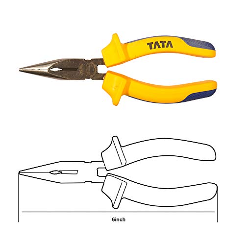 Image of Tata Agrico 6 Inch Long Nose Plier | Chrome Vanadium Steel | Induction Hardened Cutting Edges | Forged C50 Steel | Polished Head | Comfort Grip Handle | Durable Hand Tool | (Pack of 1, PLN001)