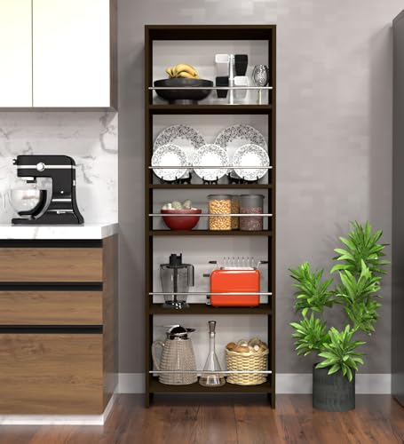 Image of SPECIALITY PANELS Kitchen Cabinet with 5 Open Shelves | Crockery Storage Cabinet | Space Organizer | Termites Resistance | Free Standing Wooden Cupboard for Kitchen Office Home | Dark Brown Wood