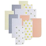 EVERYDAY KIDS 12 Pack Burp Cloths for Baby Boys and Girls - Bees, Sun and Stripes