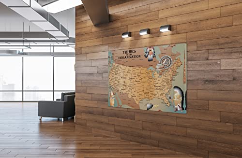 Spiritualhands Native American Indian Decor For Office Wall Art , Framed Art Canvas Western Home Decor Native American Art For Southwestern Decor, Print Wall Canvas Indian Decorations, Wolf Decor (Native Americans Map, 40" X 60" - Ready To Hang) #TOP3