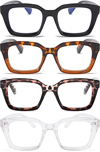 Image of REAVEE 4 Pack Oversized Reading Glasses for Women Men Blue Light Blocking, Ladies Retro Stylish Square Large Computer Readers 3.0x
