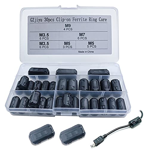 GZjiyu 30 Stk Ferrit, Entstörfilter Klappferrit für Kabel RFI EMI Rauschunterdrückung Verbessert Signal Integrität (Innendurchmesser 3.5mm 5mm 7mm 9mm) Cover