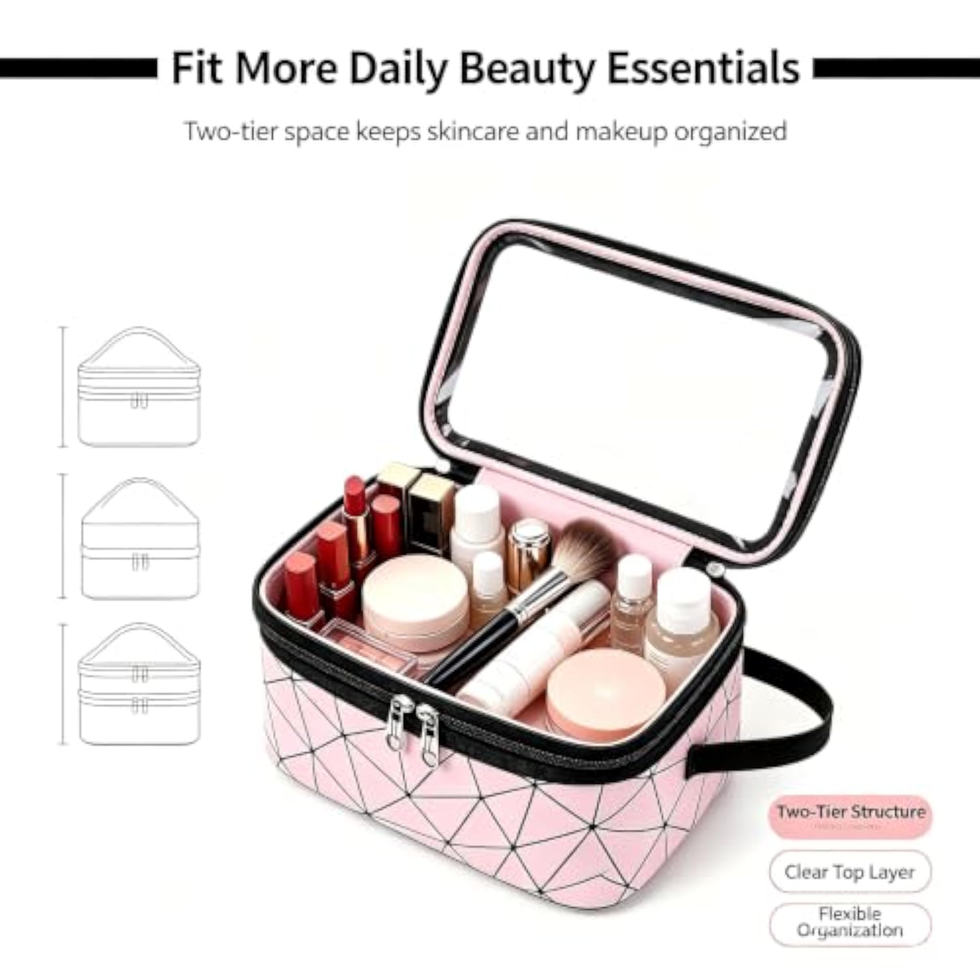 2Pcs Large Travel Makeup Bag Set, Waterproof Organizer