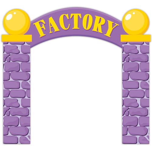 3 PCS Factory Party Door Decorations Purple Factory Porch Banners Cartoon Arch Door Banner Factories Arch Backdrop Front Doors Cover for Photo Prop Birthday Party Supplies