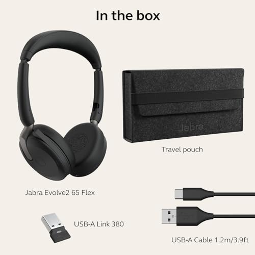 Jabra Evolve2 65 Flex Wireless Stereo Headset - Bluetooth, Noise-Cancelling ClearVoice Technology & Hybrid ANC - Works with All Leading UC Platforms Such As Zoom & Google Meet - Black by Jabra - Image 9