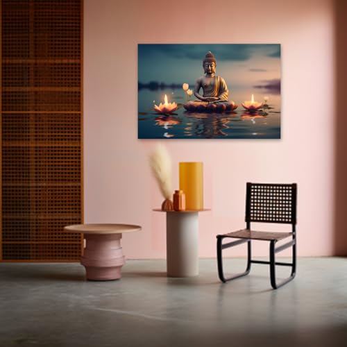 Cxhostent Buddha Canvas Wall Art Buddha Statue Painting Lotus Flowers Pictures Prints Zen Spa Artwork For Buddhism Prayer Wall Decor  thumb #2