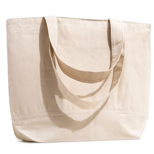 Carrywell (Not Made In China) 3 Pack, Cotton Canvas Tote Bags 15"x18.5", Reusable Grocery Shopping Totes, Cloth Fabric with Handles