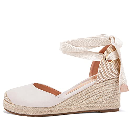 Ruanyu Womens Platform Espadrille Sandals Lace Up Closed Toe Summer Wedge Sandals2